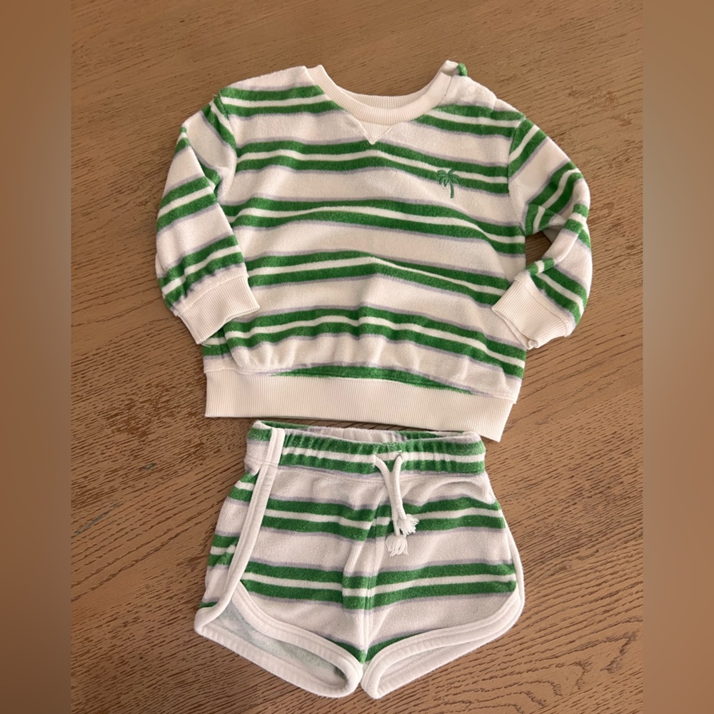 Little co striped terry cloth matching set sz 9 months green purple cotton